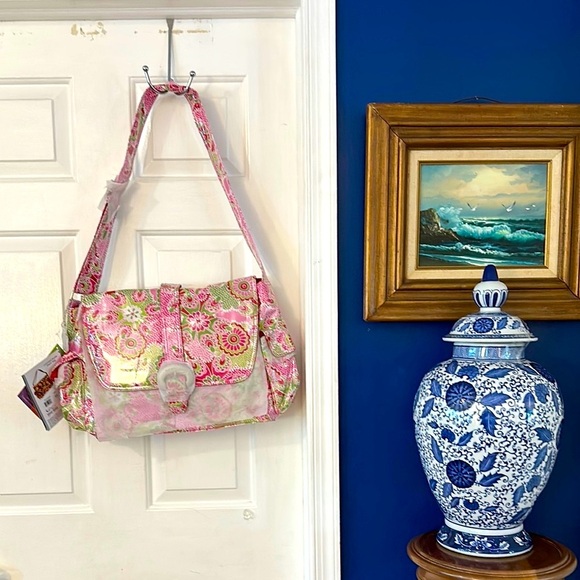 NWT Kalencom Laminated Buckle Diaper Bag, Gypsy Paisley Cotton Candy - Picture 3 of 13